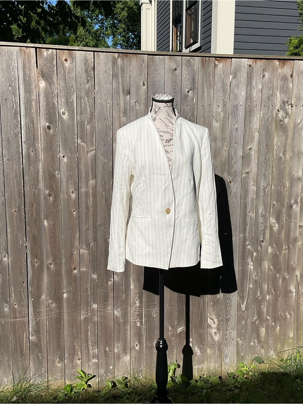 Ann Taylor White Pinstripe Single-Button Blazer